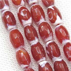 red Agate beads, faceted barrel, approx 8-12mm