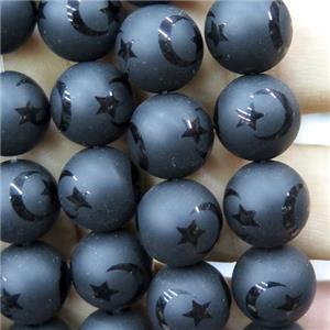 round black Onyx Agate Beads, matte, approx 12mm dia