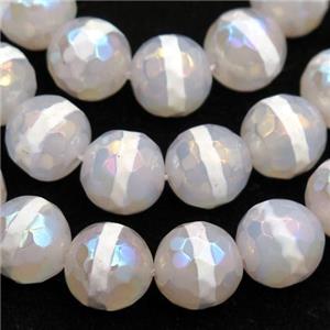 Tibetan Agate beads, faceted round, AB color electroplated, approx 10mm dia