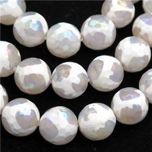 Tibetan Agate beads, faceted round, AB color electroplated, approx 12mm dia