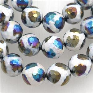 faceted round Tibetan Agate beads, football, AB color electroplated, approx 8mm dia