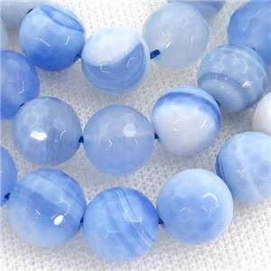 blue striped Agate beads, faceted round, approx 8mm dia