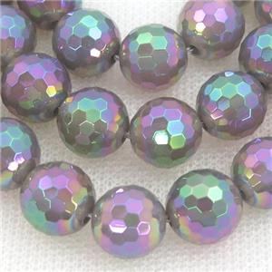 gray Agate Beads, faceted round, rainbow electroplated, approx 6mm dia