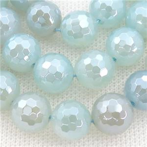 lt.aqua Agate Beads, faceted round, light electroplated, approx 8mm dia