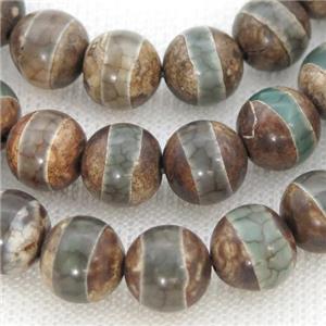 round khaki Tibetan Agate Beads, green line, approx 10mm dia