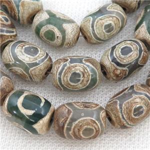 green Tibetan Agate barrel Beads, evil eye, approx 12-16mm, 23pcs per st