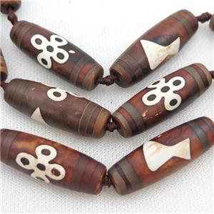 matte Tibetan Agate rice beads, approx 14-40mm