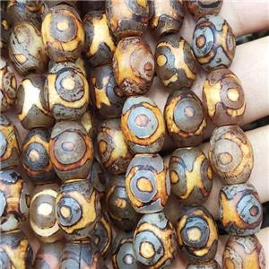 tibetan agate barrel beads, eye, approx 10x14mm, 25pcs per st