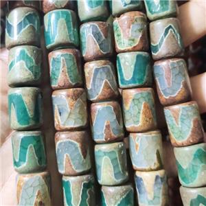 green Tibetan Agate column beads, approx 15-18mm