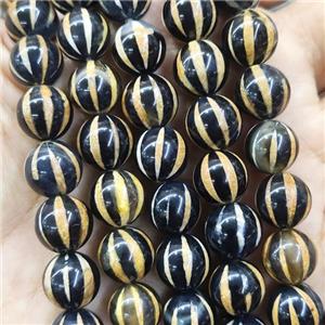 round tibetan Agate beads, yellow, pumpkin, approx 10mm dia