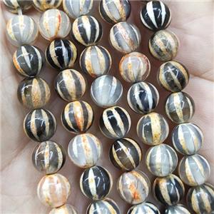 round tibetan Agate beads, yellow, pumpkin, approx 10mm dia