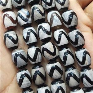 Tibetan Agate barrel Beads wave, approx 10-14mm, 25pcs per st