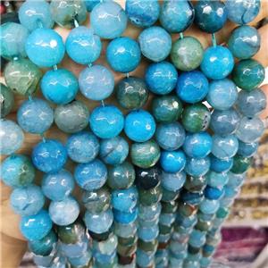 Natural Agate Beads Faceted Round Blue Dye B-Grade, approx 14mm dia