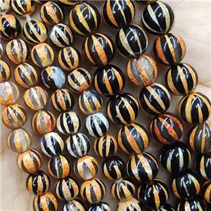 Tibetan Agate Beads Round Smooth Watermelon Orange, approx 6mm dia