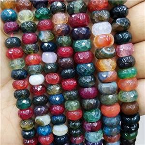 Natural Agate Rondelle Beads Dye Faceted Multicolor, approx 6x10mm