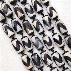 Tibetan DZi Agate Barrel Beads Matte Wave, approx 10-20mm, 18pcs per st