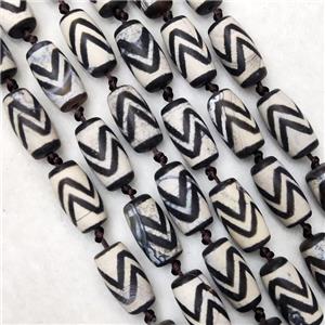 Tibetan DZi Agate Barrel Beads Matte Wave, approx 10-20mm, 18pcs per st