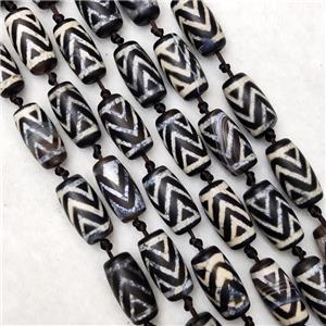 Tibetan DZi Agate Barrel Beads Matte, approx 10-20mm, 18pcs per st