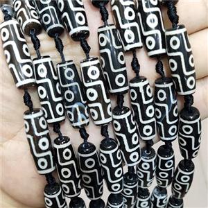 Black Tibetan Agate Rice Beads Evil Eye, approx 10-30mm, 10pcs per st