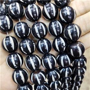 Black Tibetan Style Agate Beads Pumpkin Smooth Round, approx 18mm dia, 22pcs per st