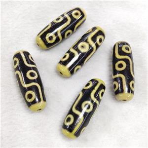 Tibetan DZi Agate Rice Beads Yellow Dye Evil Eye, approx 13-38mm