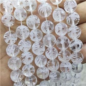 Natural Clear Quartz Beads Round Carved, approx 14mm dia