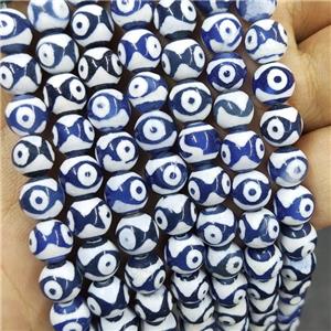 Tibetan Agate Beads Blue Evil Eye Smooth Round, approx 8mm dia, 48pcs per st