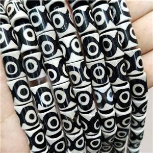 Tibetan Style Agate Tube Beads Evil Eye White Black, approx 10-14mm, 24pcs per st