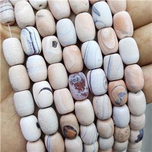 Natural Agate Beads Fired Pink Dye Matte Barrel, approx 10-14mm