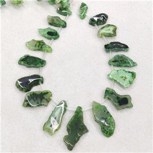 Natural Agate Slice Beads Green Dye Topdrilled Freeform Graduated, approx 15-50mm