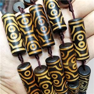 Tibetan Agate Tube Beads Evil Eye Yellow, approx 14-40mm