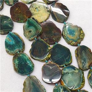 Natural Veins Agate Slice Beads Freeform Green Dye, approx 20-40mm