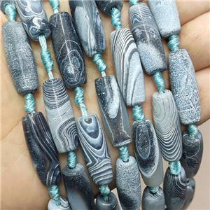 Stripe Agate Rice Beads Grayblue, approx 10-30mm, 10pcs per st