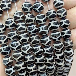 Tibetan Agate Beads Black Smooth Round Tortoise, approx 10mm dia, 35pcs per st