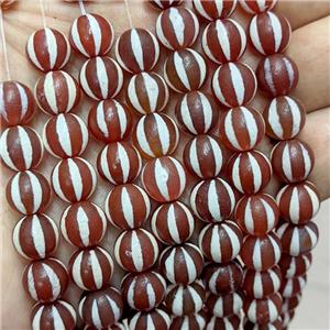 Tibetan Agate Beads Red Round Pumpkin, approx 10mm dia