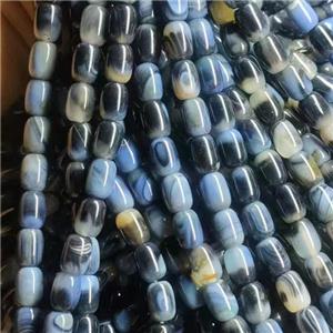 Natural Agate Barrel Beads Black Blue Dye, approx 10x14mm