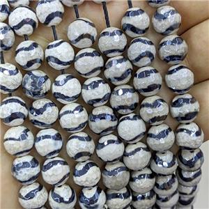 Tibetan Agate Beads Wave Faceted Round Electroplated, approx 10mm dia