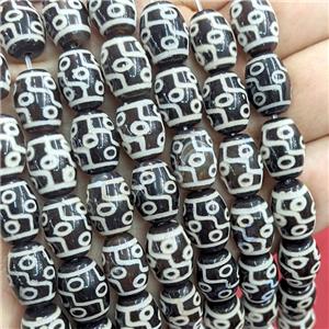 Tibetan Agate Barrel Beads Evil Eye Black, approx 10-14mm, 25pcs per st