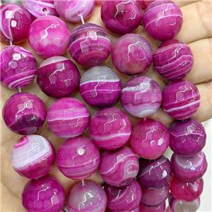 Natural Stripe Agate Beads Banded Hotpink Dye Faceted Round, approx 20mm, 20pcs per st