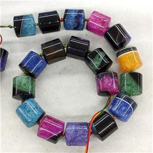 Natural Druzy Agate Tube Beads Dye Column Mixed Color, approx 18-20mm