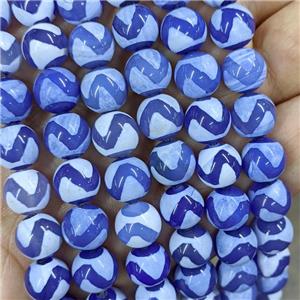 Tibetan Agate Beads Round Blue Wave, approx 10mm, 35pcs per st