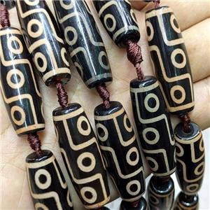 Tibetan Agate Rice Beads Black Yellow Eye, approx 14-40mm, 8pcs per st