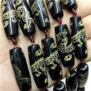 Tibetan Agate Rice Beads Black Yellow Dragon, approx 14-40mm, 8pcs per st