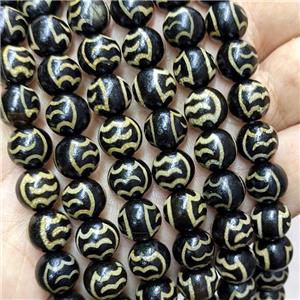 Tibetan Agate Beads Black Round, approx 10mm, 35pcs per st