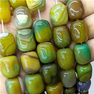 Natural Stripe Agate Tube Beads Olive Dye, approx 15-20mm