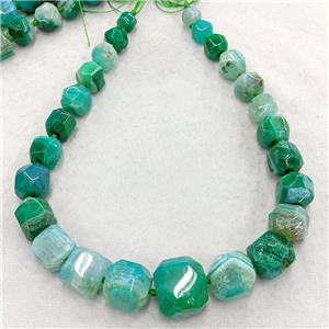 Natural Agate Graduated Beads Green Dye Faceted Cube, approx 12-25mm