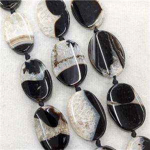 Natural Druzy Agate Oval Beads Black Dye, approx 25-35mm