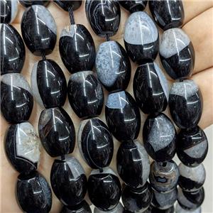 Druzy Agate Rice Beads Black Dye, approx 13-18mm