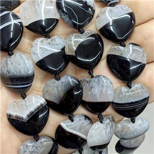 Druzy Agate Heart Beads Black Dye, approx 20mm