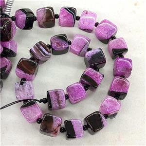 Natural Agate Druzy Cube Beads Fuchsia Dye, approx 15mm